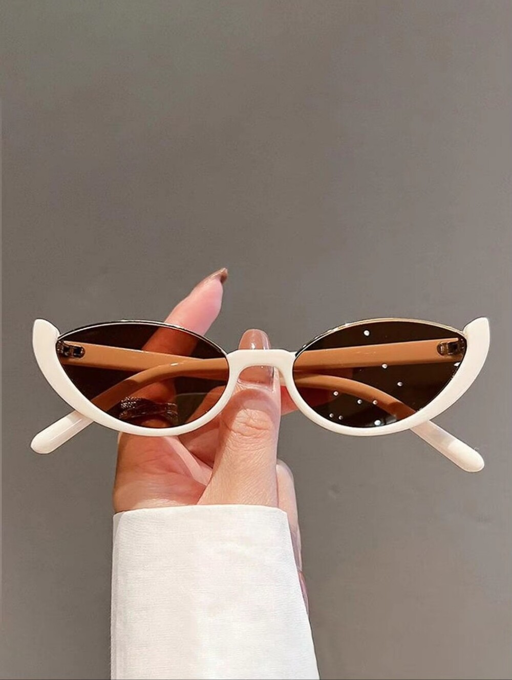 White Cat-Eye Sunglasses with Brown Lenses